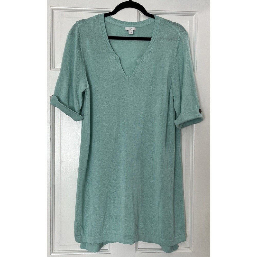 J Jill Dress Womens Large Green Linen Blend Coastal Preppy Beach Vacation Soft